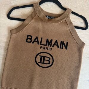 Balmain Camel Sleeveless Knit Top